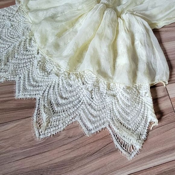 Made in Italy Peplum Lace Crochet Organza Silk Half Sleeve Yellow Blouse - Picture 2 of 13